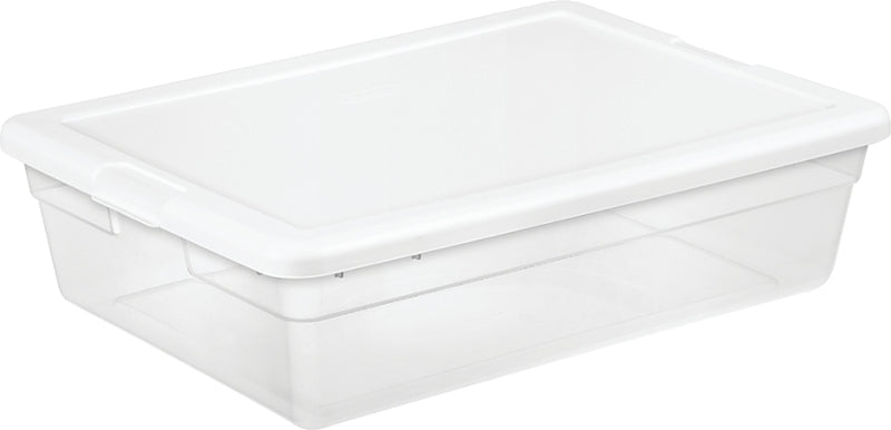 Sterilite 16558010 Storage Box, 28 qt Capacity, Plastic, Clear/White