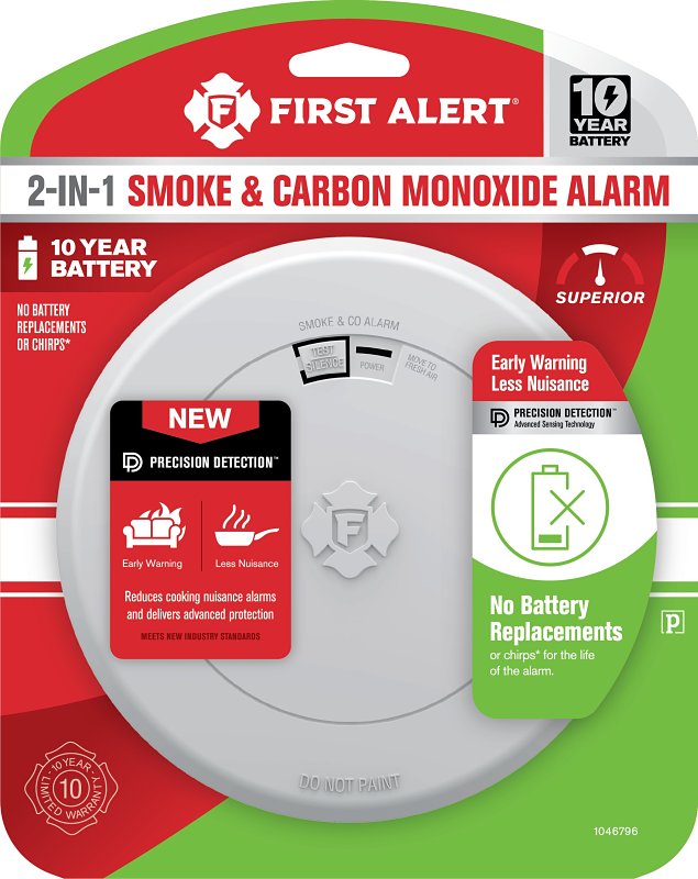 First Alert 1046796 Smoke and Carbon Monoxide Alarm with Slim Profile Design, Electrochemical, Photoelectric Sensor