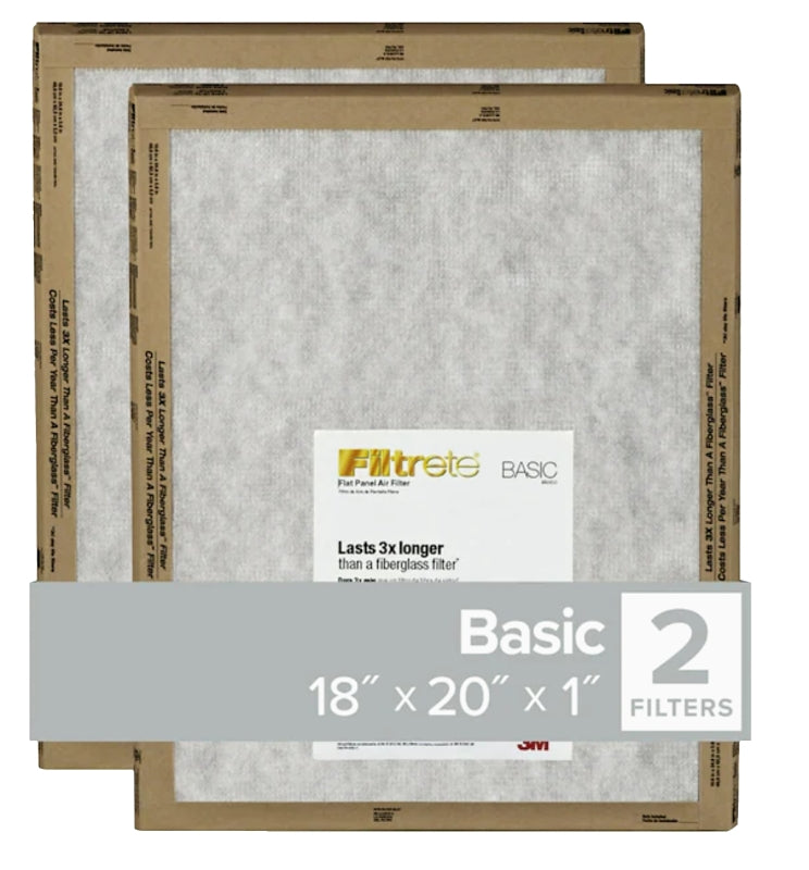 Filtrete FPL45-2PK-24 Air Filter, 20 in L, 18 in W, 2 MERV, For: Air Conditioner, Furnace and HVAC System