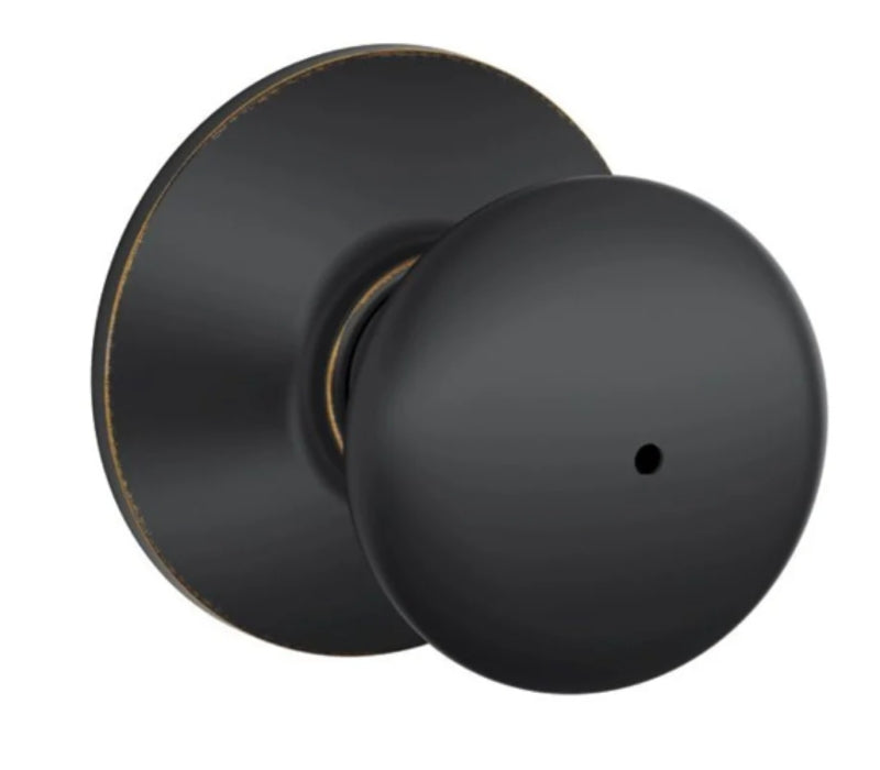 Schlage Plymouth Series F40VPLY716 Privacy Lockset, Round Design, Knob Handle, Aged Bronze, Metal, Interior Locking