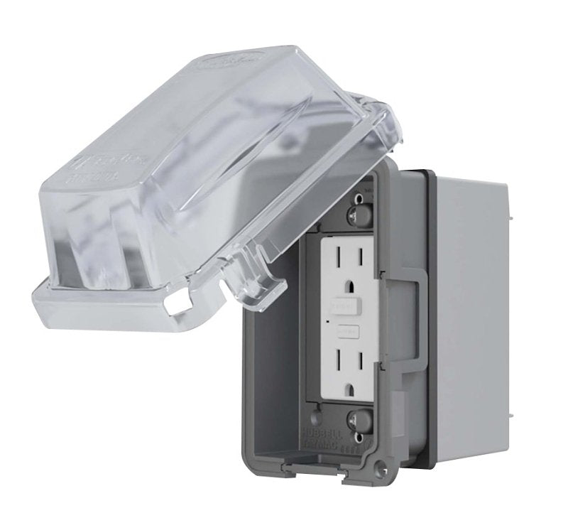 TayMac EXTRA DUTY Series MKG420CS GFCI Receptacle Kit, 5.1 in L, 4.53 in W, Rectangular, 1-Gang, Clear