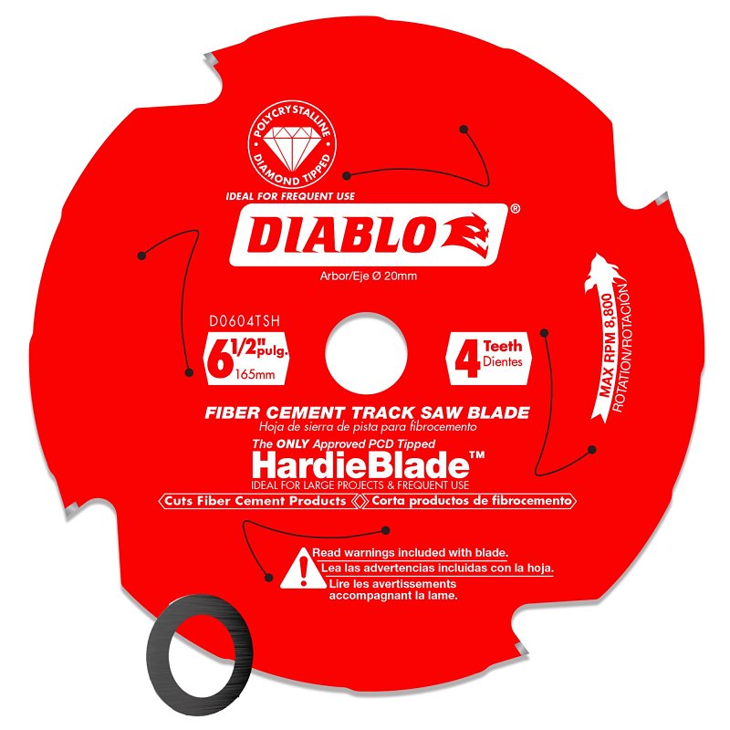 Diablo D0604TSH Track Saw Blade, 6-1/2 in Dia, 20 mm Arbor, 4-Teeth, Polycrystalline Diamond Cutting Edge