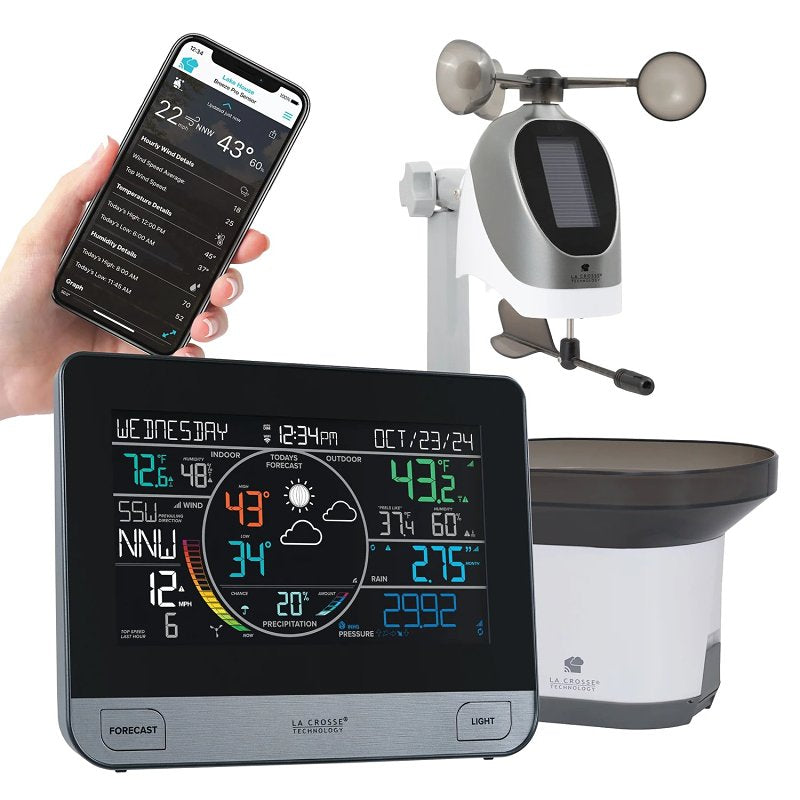 La Crosse V61-WSDTHR Professional Weather Station, Battery, 32 to 122 deg F, 10 to 99 % Humidity Range, LCD Display