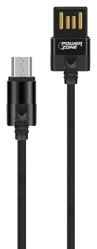 PowerZone T56-MICRO Micro Charging Cable, PVC, Black, 3 ft L