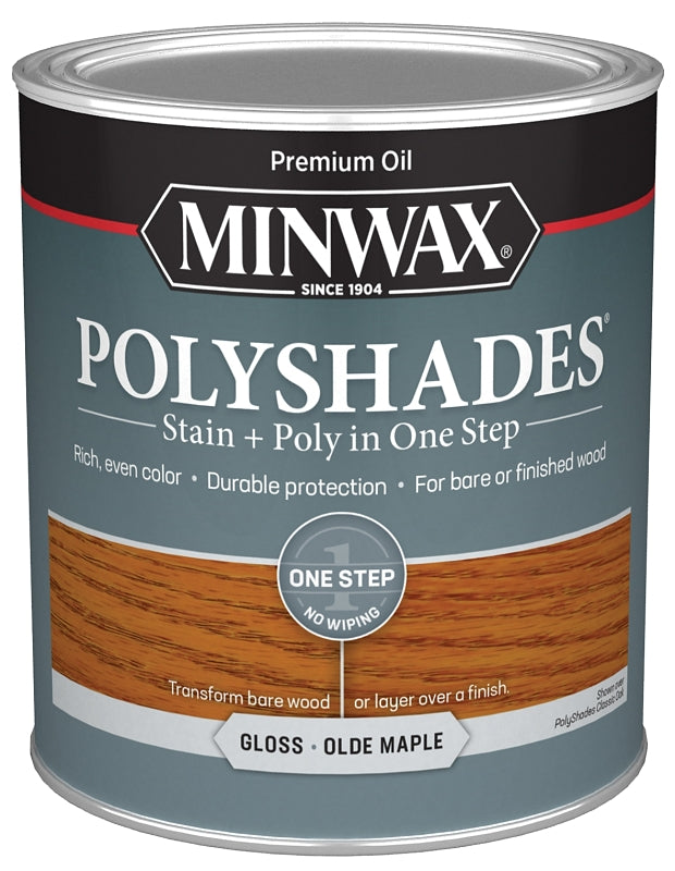 Minwax 61430444 Waterbased Polyurethane Stain, Gloss, Liquid, Olde Maple, 1 qt, Can