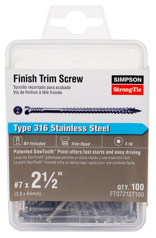 Simpson Strong-Tie FT07212T100 Screw, #7 Thread, 2-1/2 in L, Serrated Thread, Trim Head, 6-Lobe Drive