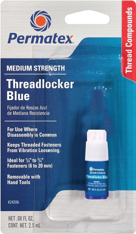 Permatex 24206 Threadlocker, Liquid, Mild, Blue, 2.5 mL Bottle