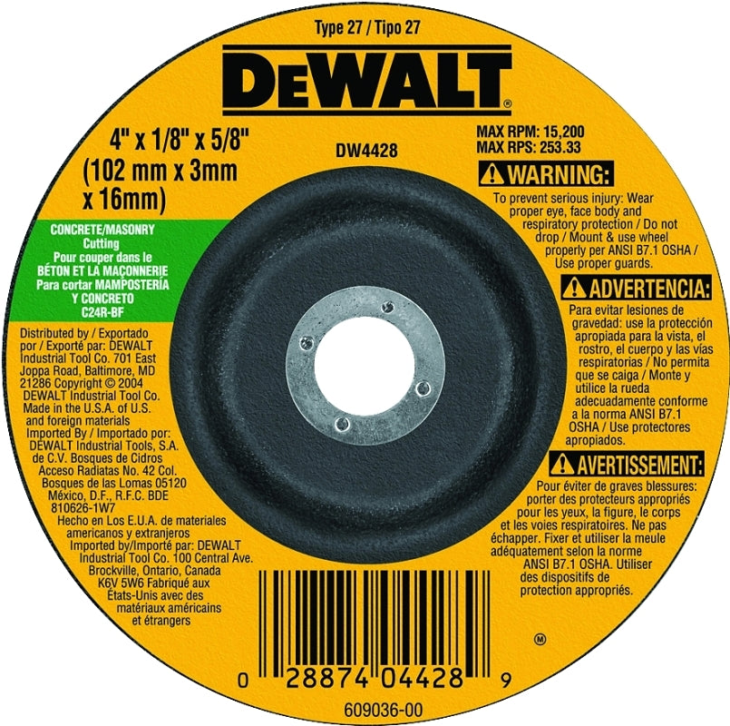 DeWALT DW4428 Grinding Wheel, 4 in Dia, 1/8 in Thick, 5/8 in Arbor, 24 Grit, Coarse, Silicone Carbide Abrasive