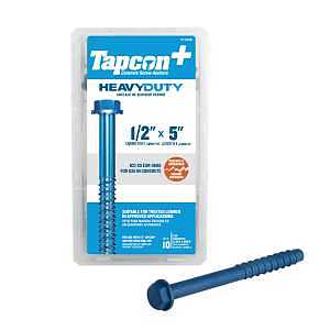 Tapcon+ 11449 Anchor Screw, 1/2 in Dia, 5 in L, Carbon Steel, Climaseal