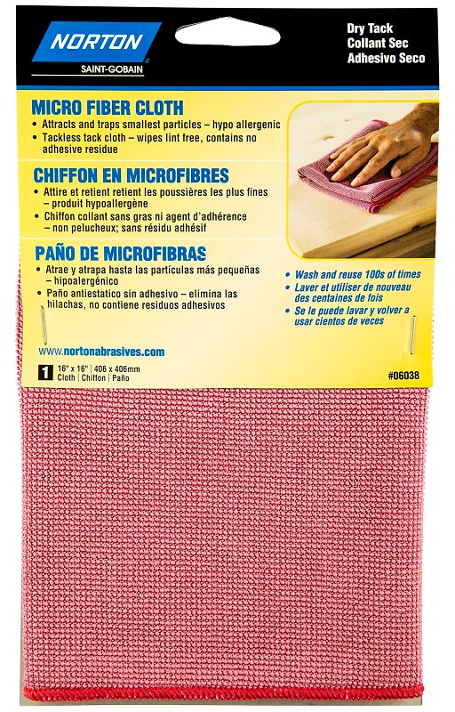 Norton 07660706038 Cleaning Cloth, 16 in L, 16 in W, Microfiber, Red