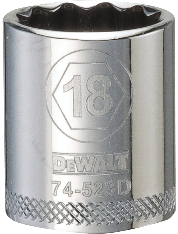 DeWALT DWMT74523OSP Hand Socket, 18 mm Socket, 3/8 in Drive, 12-Point, Vanadium Steel, Polished Chrome