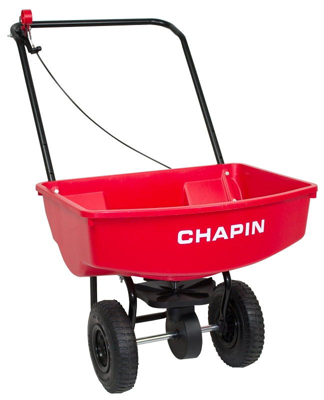 CHAPIN 8001A Residential Lawn Turf Spreader with Rubber Tire, 70 lb Capacity, Powder-Coated Steel Frame, Poly Hopper