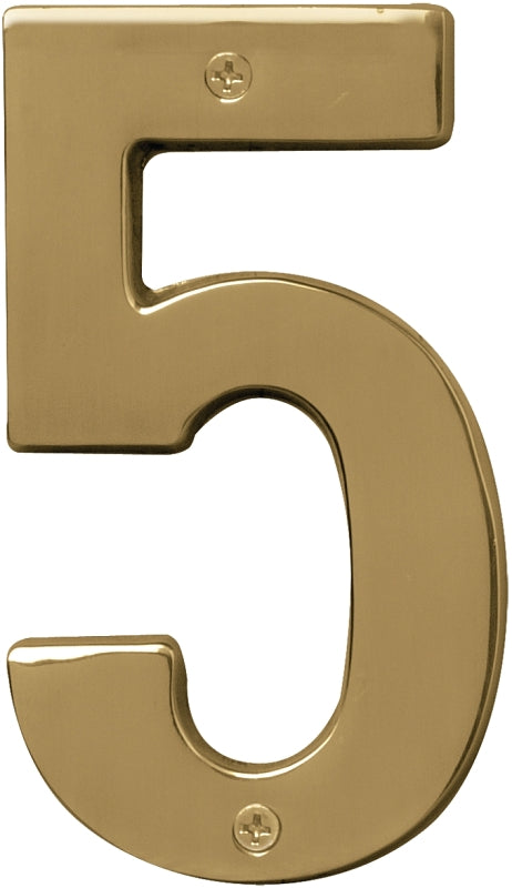 Hy-Ko Prestige Series BR-51PB/5 House Number, Character: 5, 5 in H Character, Brass Character, Solid Brass