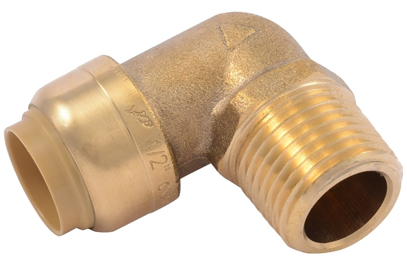 SharkBite U280LFA Pipe Elbow, 1/2 in, 90 deg Angle, Brass, 200 psi Pressure