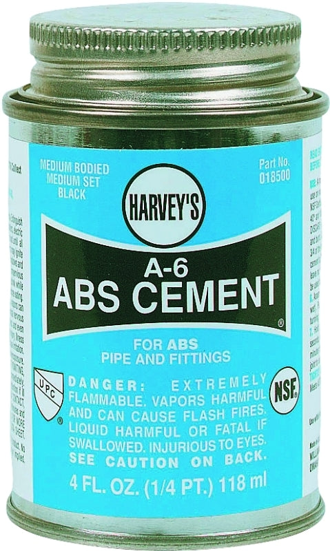 Harvey A-6 Series 18500-24 Solvent Cement, Liquid, Black, 4 oz Can