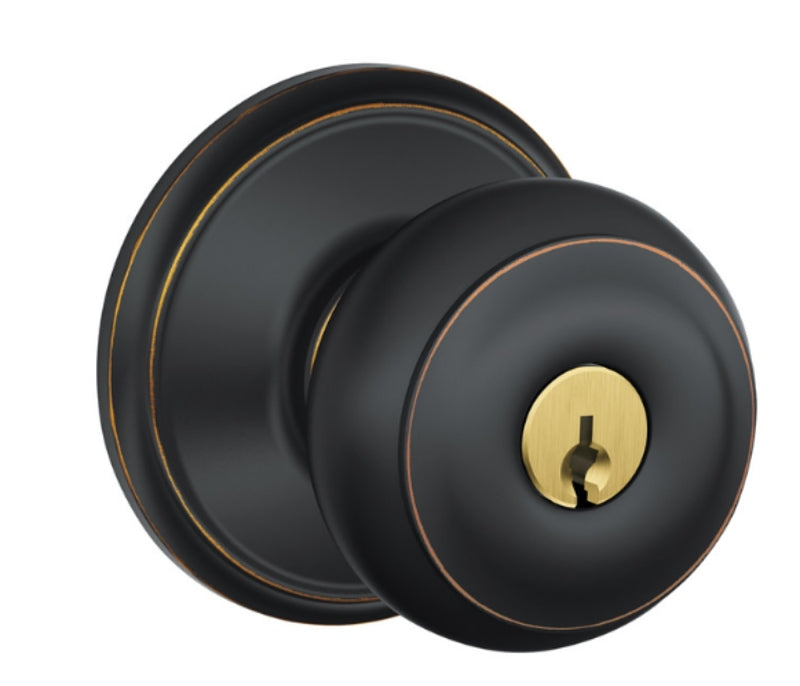 Schlage Georgian Series F51A VGEO716 Entry Knob, Knob Handle, Aged Bronze, Metal, C Keyway, Residential, 2 Grade