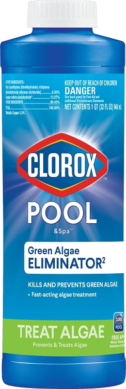 Clorox 42232CLX Algae Eliminator, 32 oz, Liquid, Slight, Blue/Green