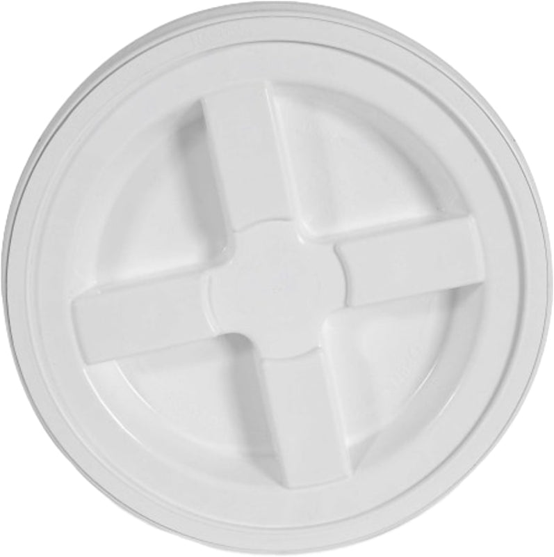 Gamma 4122E Lid, Heavy-Duty, Leak-Proof, HDPE Plastic, White, For: 3.5 to 7 gal Standard Plastic Buckets