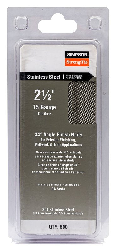 Simpson Strong-Tie S15N250SFB Finishing Nail, 8d, 2-1/2 in L, 15 ga Gauge, Stainless Steel, D-Style Head