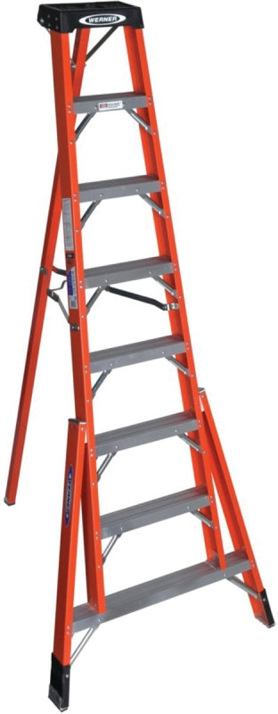 WERNER FTP6200 Series FTP6208 Tripod Ladder, 12 ft Max Reach H, 8-Step, 300 lb, Type IA Duty Rating, 3 in D Step, Black