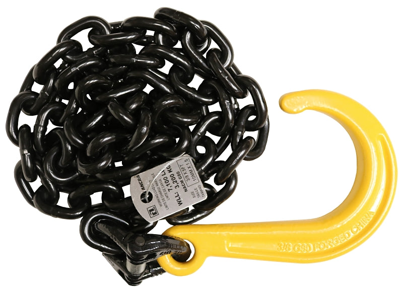 Ancra 50739-10-05-2 Chain Assembly with J-Hook, 5 ft L, 80 Grade, 7100 lb Working Load, Carbon Steel