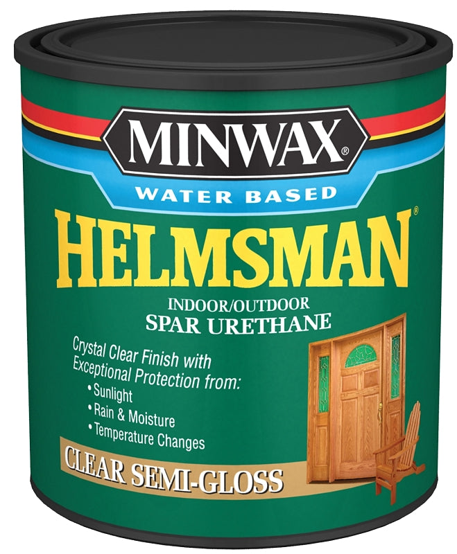 Minwax Helmsman 630510444 Spar Varnish, Semi-Gloss, Crystal Clear, Liquid, 1 qt, Can