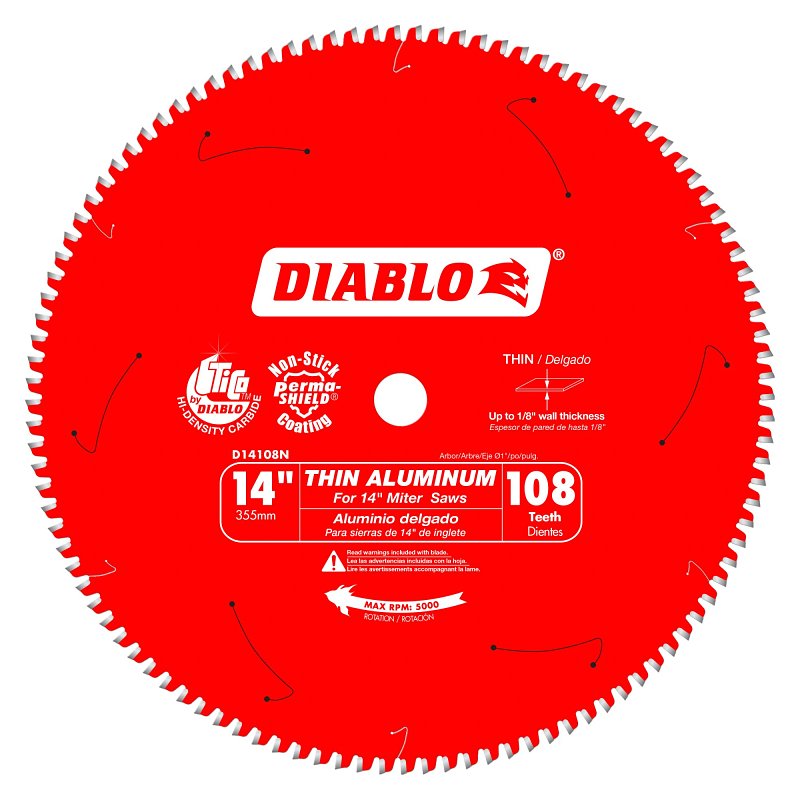 Diablo D14108N Circular Saw Blade, 14 in Dia, 1 in Arbor, 108-Teeth, Carbide Cutting Edge