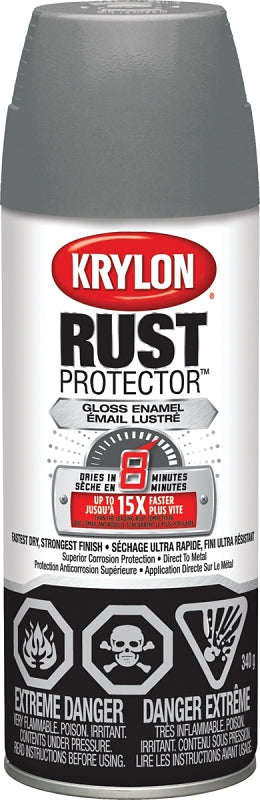 Krylon Rust Protector 469018000 Rust Preventative Spray Paint, Gloss, Smoke Gray, 12 oz, Can