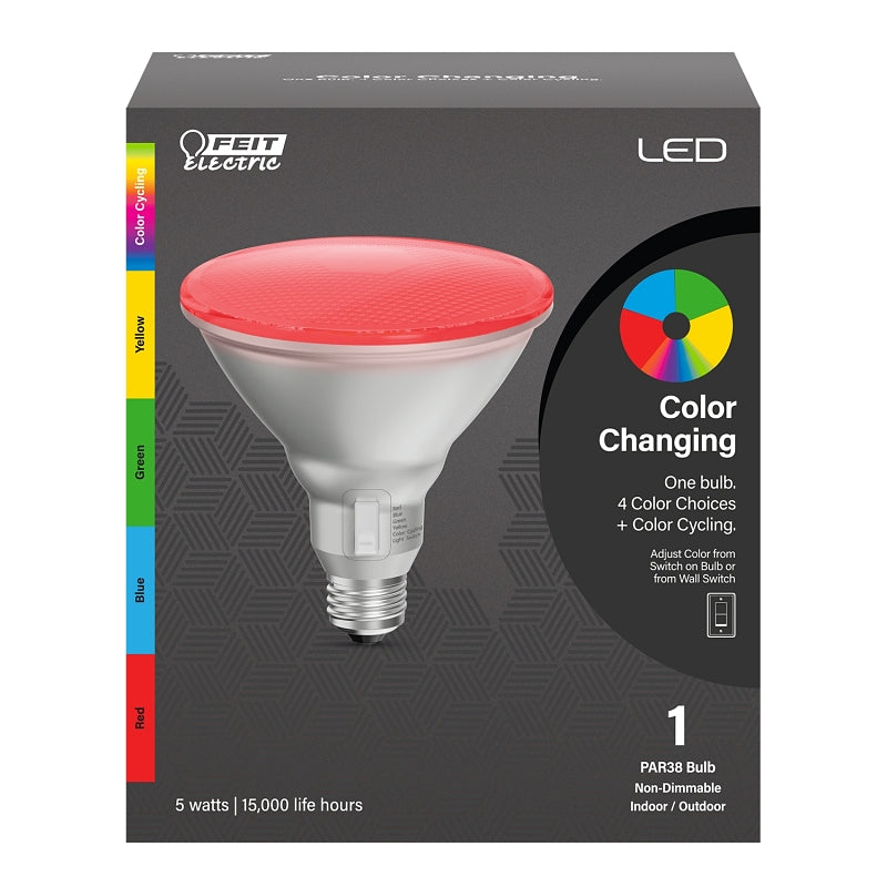 Feit Electric PAR38/RGBY/6WY/LEDI 6-Way LED Light Bulb, PAR38 Bulb, 5 W, Red/Blue/Green/Yellow Bulb, Reflector Bulb