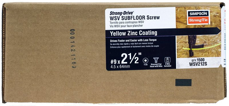 Simpson Strong-Tie Strong-Drive WSV WSV212S Subfloor Screw, #9 Thread, 2-1/2 in L, Rimmed Flat Head, T25 Drive