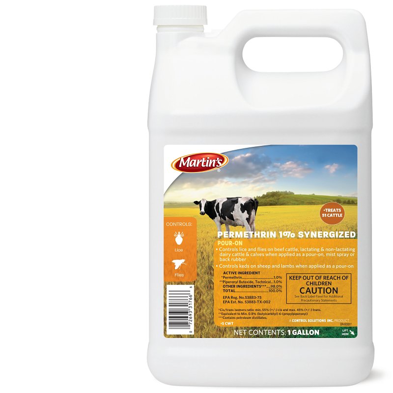 Martin's 82031766 Pour-On Insecticide, Liquid, Light Amber, Mild Hydrocarbon, 1 gal