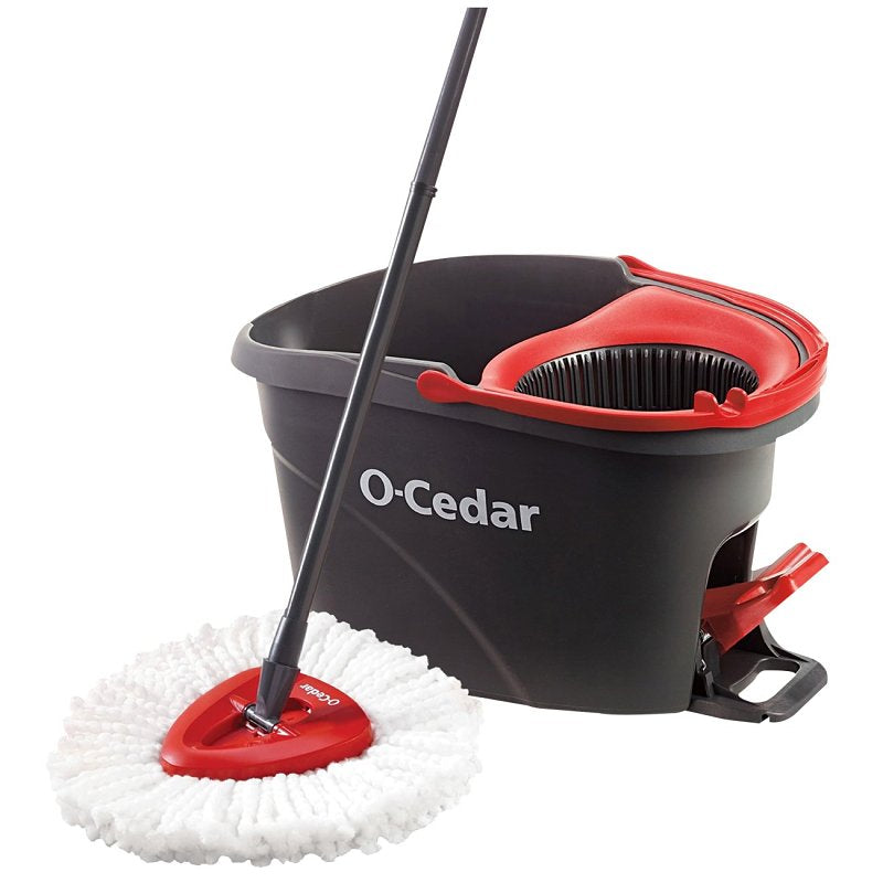 O-Cedar EasyWring 148473 Spin Mop and Bucket System, Microfiber Mop Head, Red Mop Head, Metal Handle