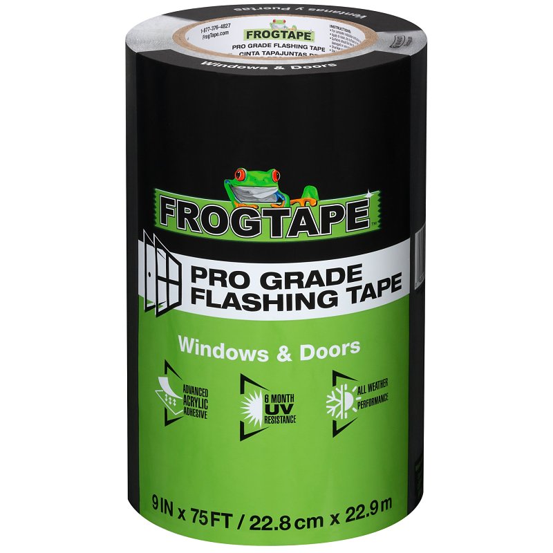 FrogTape 105726 Flashing Tape, 75 ft L, 9 in W, Black, Acrylic Adhesive