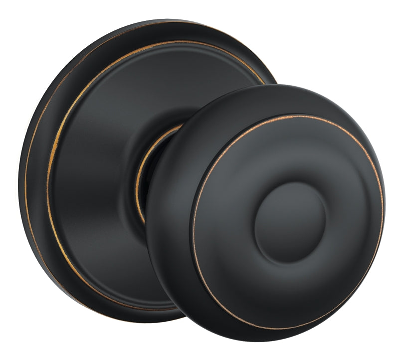 Schlage Georgian Series F10 GEO 716 Passage Knob, Metal, Aged Bronze, 2-3/8, 2-3/4 in Backset, 1.63 x 2.25 in Strike