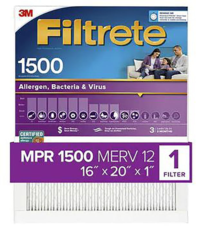 Filtrete 2000DC-6 Electrostatic Air Filter, 20 in L, 16 in W, 12 MERV, Fiber Filter Media