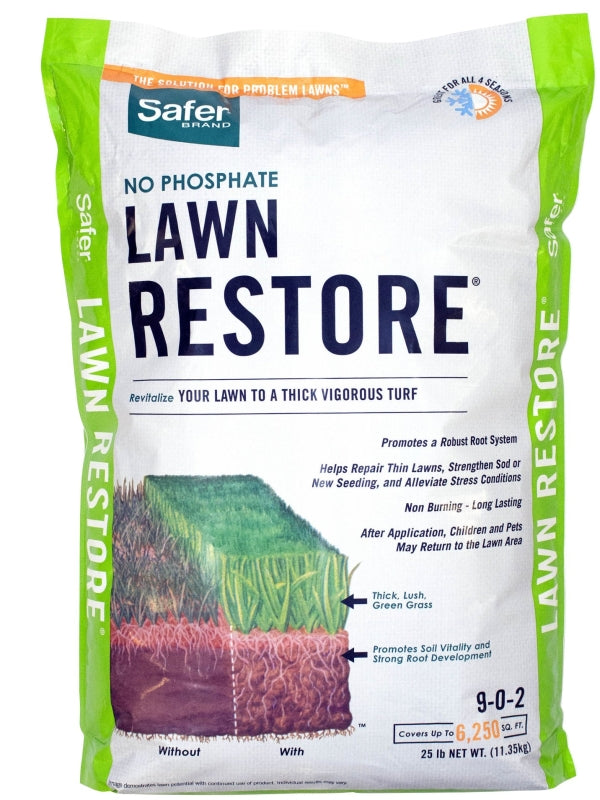 Safer Lawn Restore 9335 Lawn Fertilizer, 20 lb Bag, Granular, 9-0-2 N-P-K Ratio