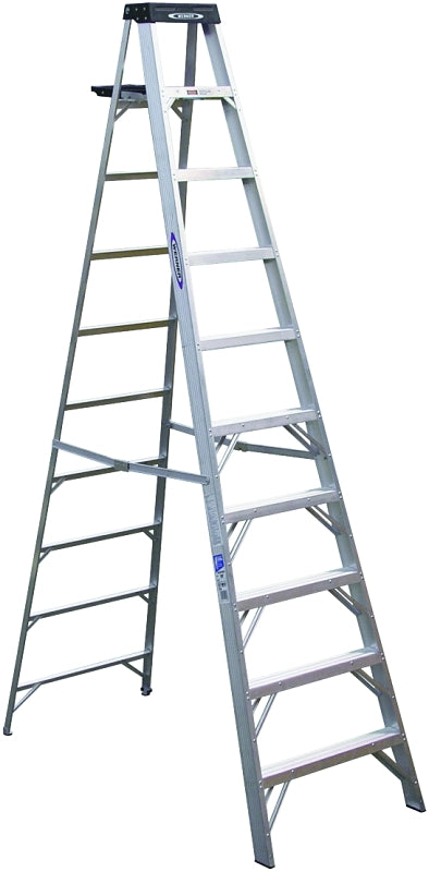 WERNER 310 Step Ladder, 14 ft Max Reach H, 9-Step, 300 lb, Type IA Duty Rating, 3 in D Step, Aluminum, Black