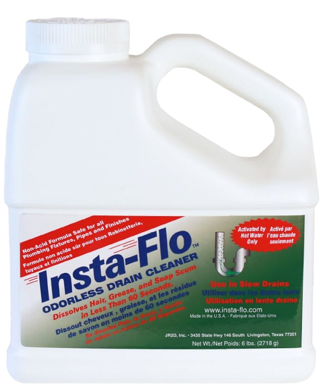 Insta-Flo IS-600 Drain Cleaner, Solid, White, Odorless, 6 lb Bottle