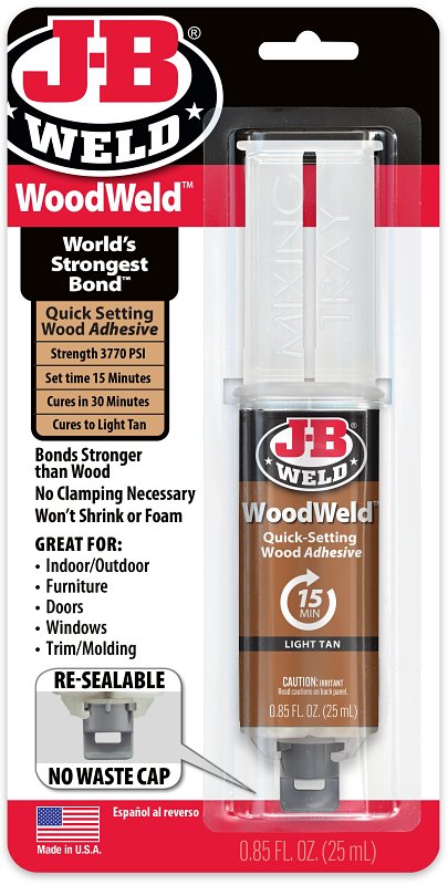 J-B Weld WOODWELD 50151 Epoxy Adhesive, Tan, Solid, 0.85 mL, Syringe