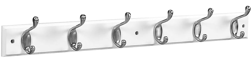 National Hardware DPV8170 S812-990 Hook Rail, 6-Hook, Wood, Satin Nickel, 1/PK