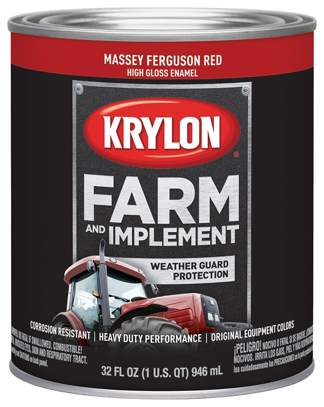 Krylon K02026000 Farm Equipment Paint, High-Gloss Sheen, Massey Ferguson Red, 1 qt, 50 to 200 sq-ft/gal Coverage Area