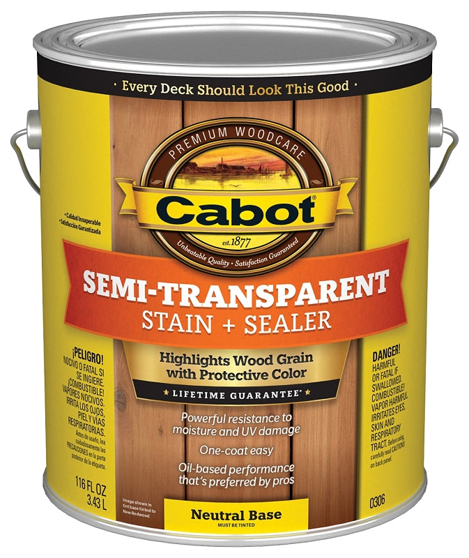 Cabot 0306 Semi Transparent Stain, Neutral Base, Liquid, 1 gal, Can