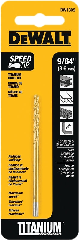 DeWALT DW1309 Jobber Drill Bit, 9/64 in Dia, 2-7/8 in OAL, Parabolic Flute, 9/64 in Dia Shank, Straight Shank