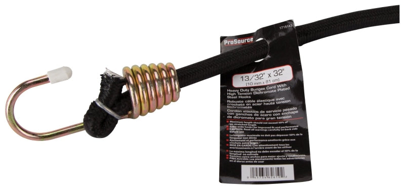 ProSource FH64083-1 Stretch Cord, 10 mm Dia, 32 in L, Polypropylene, Black, Hook End