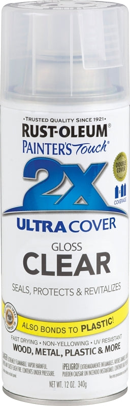 Rust-Oleum Painter's Touch 2X Ultra Cover 334029 Spray Paint, Gloss, Clear, 12 oz, Aerosol Can