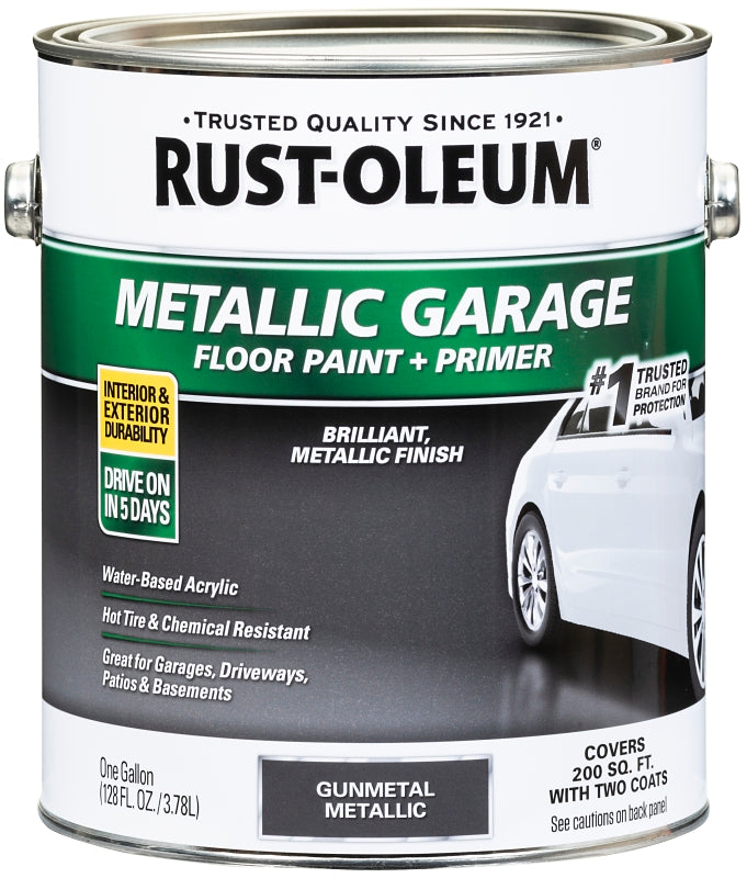 Rust-Oleum 349353 Concrete Floor Paint, Water, Metallic, Gun Metal, 1 gal, 200 sq-ft/gal Coverage Area