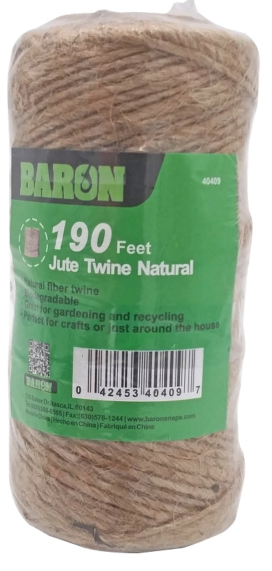 BARON 40409 Twine, 1/8 in Dia, 190 ft L, 7 lb Working Load, Natural Fiber, Brown