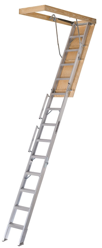 Louisville Everest Series AL228P Attic Ladder, 10 to 12 ft H Ceiling, 22-1/2 x 63 in Ceiling Opening, 13-Step, 350 lb