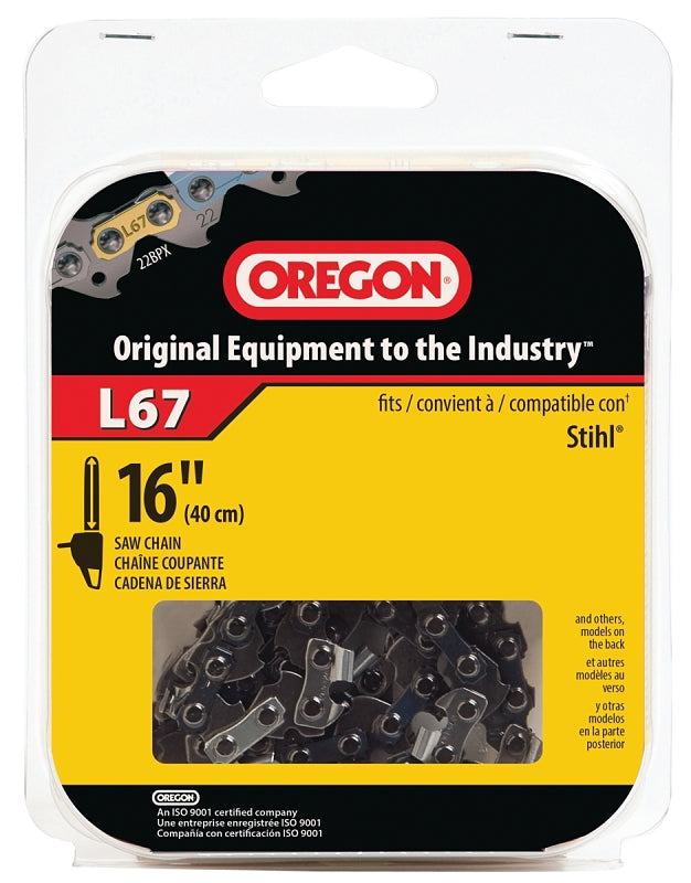 Oregon L67 Chainsaw Chain, 16 in L Bar, 0.63 Gauge, 0.325 in TPI/Pitch, 67-Link