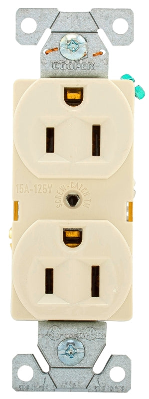 Eaton Wiring Devices BR15LA Duplex Receptacle, 2 -Pole, 15 A, 125 V, Back, Side Wiring, NEMA: 5-15R, Light Almond